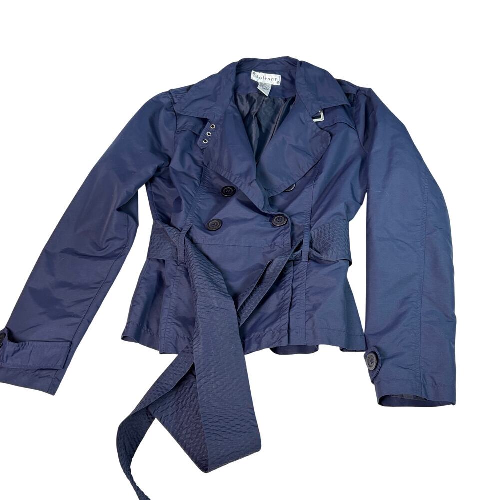 VTG Womens navy short double breasted trench coat. water resistant. Size M.